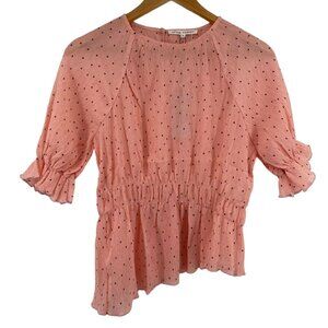 After‎ Market Blouse S Peach Polka Dot Ruffled Asymmetrical Hem Short Sleeve NWT